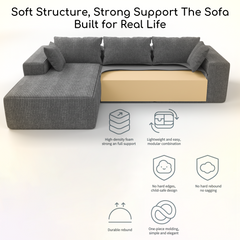 RUMMY Left Chaise Corduroy Sofa, L-Shaped Boneless Design with High-Resilience Foam, Deep-Seat Comfort and No-Assembly Couch for Living Room