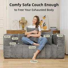 High-Rebound Soft Foam Small 2-Seater Loveseat Sofa with 2 Pillows, Modern Grey Armrest Couch for Living Room, Bedroom & Office Lounge