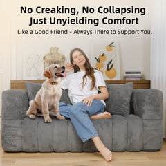 High-Rebound Soft Foam Small 2-Seater Loveseat Sofa with 2 Pillows, Modern Grey Armrest Couch for Living Room, Bedroom & Office Lounge