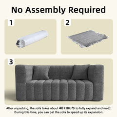 High-Rebound Soft Foam Small 2-Seater Loveseat Sofa with 2 Pillows, Modern Grey Armrest Couch for Living Room, Bedroom & Office Lounge