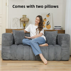 High-Rebound Soft Foam Small 2-Seater Loveseat Sofa with 2 Pillows, Modern Grey Armrest Couch for Living Room, Bedroom & Office Lounge