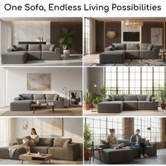 RUMMY Left Chaise Corduroy Sofa, L-Shaped Boneless Design with High-Resilience Foam, Deep-Seat Comfort and No-Assembly Couch for Living Room