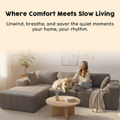 RUMMY Left Chaise Corduroy Sofa, L-Shaped Boneless Design with High-Resilience Foam, Deep-Seat Comfort and No-Assembly Couch for Living Room