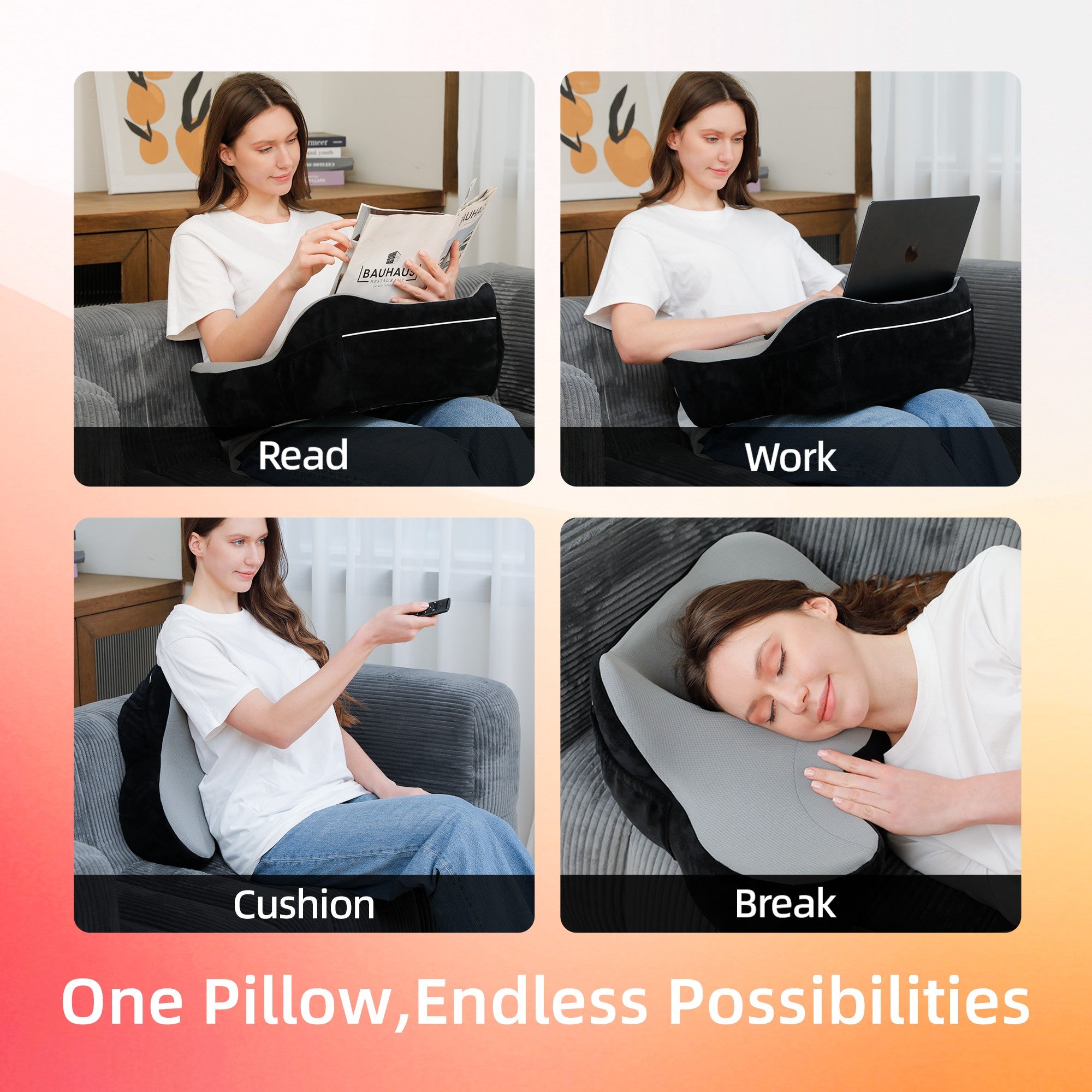 Memory Foam Reading Pillow with Armrests and Side Pockets – Lap Desk for Gaming, Working, Writing, and Relaxing in Bed or Sofa – Removable & Washable Cover
