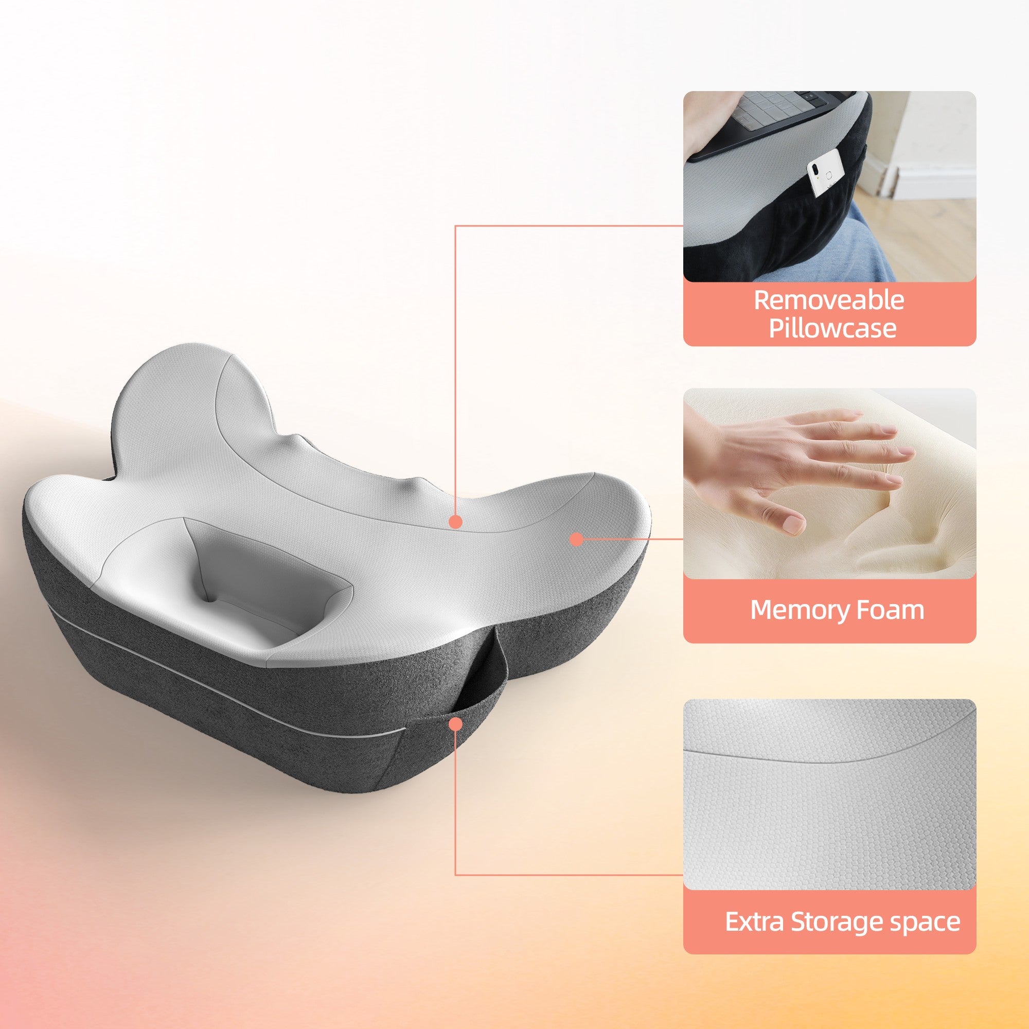Memory Foam Reading Pillow with Armrests and Side Pockets – Lap Desk for Gaming, Working, Writing, and Relaxing in Bed or Sofa – Removable & Washable Cover