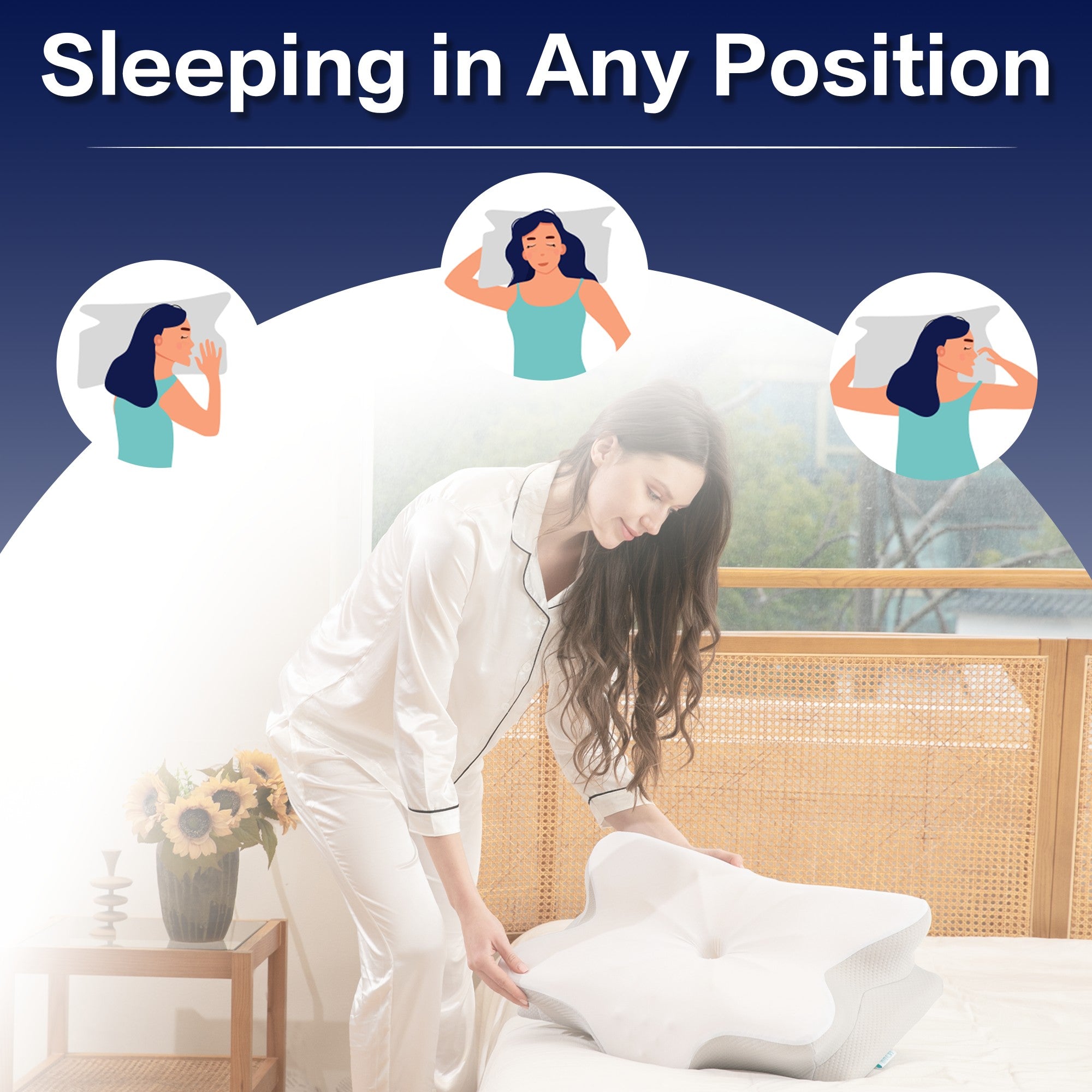 Cervical Memory Foam Ergonomic Neck Pillow with Removable Washable Cover, Orthopedic Sleeping Support for Neck Pain Relief & Stomach/Back Sleepers