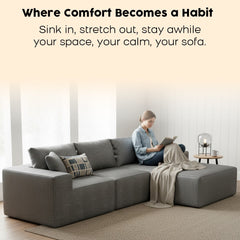 RUMMY Left Chaise Corduroy Sofa, L-Shaped Boneless Design with High-Resilience Foam, Deep-Seat Comfort and No-Assembly Couch for Living Room